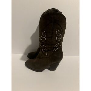 Pierre Dumas Cowboy‎ Boots Mid Calf Cowgirl Brown Studded Size 9